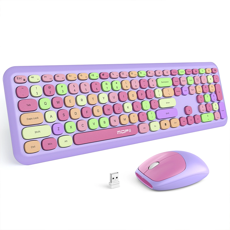 Wireless Keyboard and Mouse Combo, Macaron Round Keycaps, 2.4G Plug-and-Play & Silent Keys, Full-Size Ultra-Slim Set for Home Office, Study & Daily Computer Use