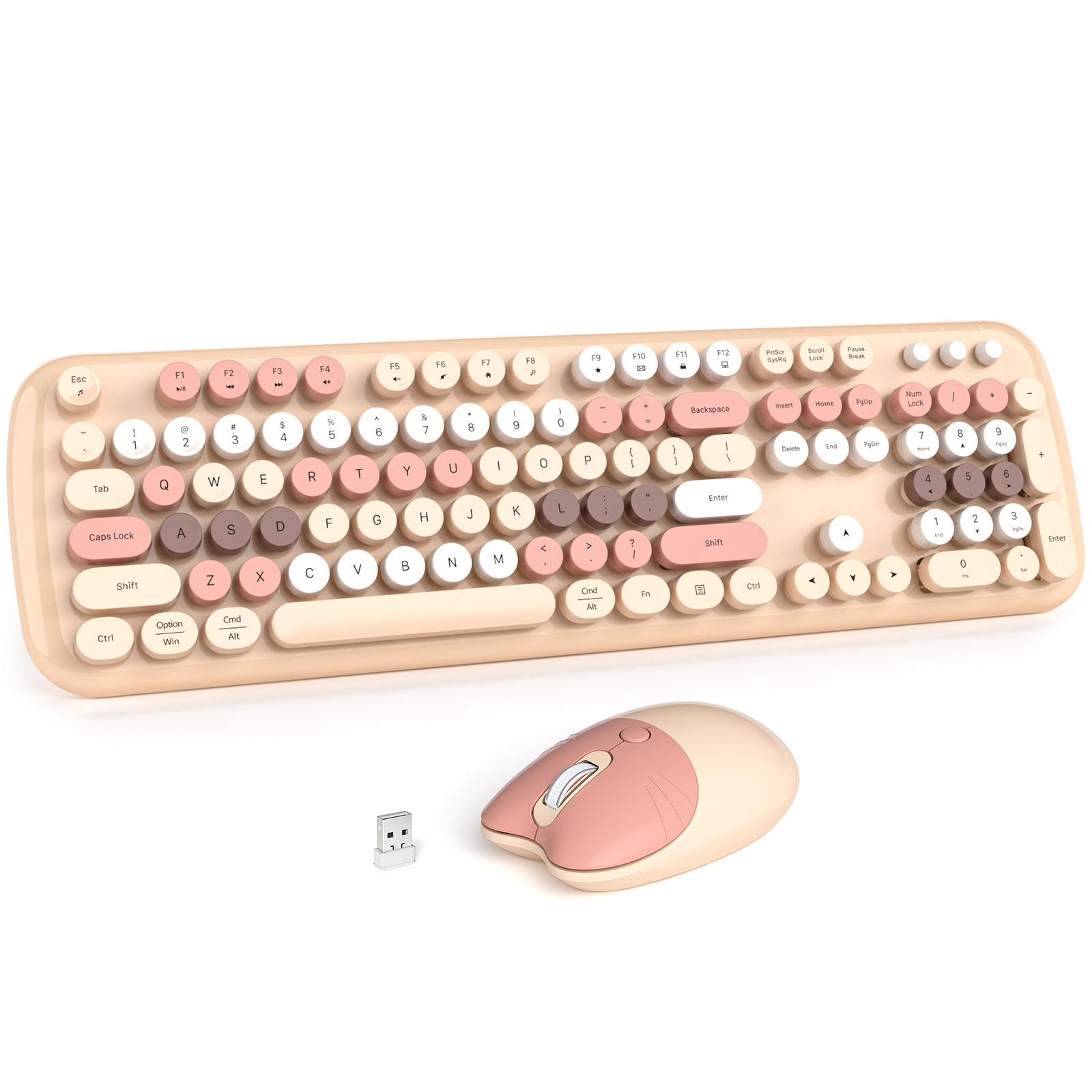 MOFII Wireless Keyboard and Mouse Combo, 2.4G Full-Size Retro Typewriter Computer Keyboard and 3 Level Adjustable Wireless Mouse for Windows, Mac OS Desktop/Laptop/PC