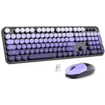 MOFII Wireless Gradient Keyboard and Mouse Combo, Full Size 2.4G Plug and Play Typewriter Retro Round Computer Keyboard and Mouse Set for Windows, Computer, Desktop, PC, Notebook