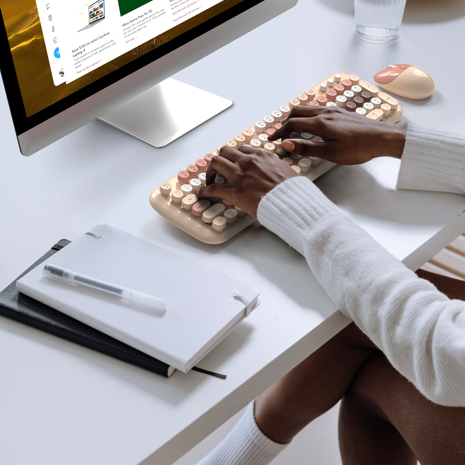 MOFII Wireless Keyboard and Mouse Combo, 2.4G Full-Size Retro Typewriter Computer Keyboard and 3 Level Adjustable Wireless Mouse for Windows, Mac OS Desktop/Laptop/PC - Image 3