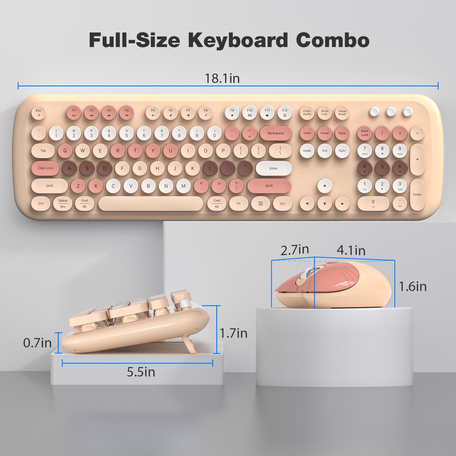 MOFII Wireless Keyboard and Mouse Combo, 2.4G Full-Size Retro Typewriter Computer Keyboard and 3 Level Adjustable Wireless Mouse for Windows, Mac OS Desktop/Laptop/PC - Image 4