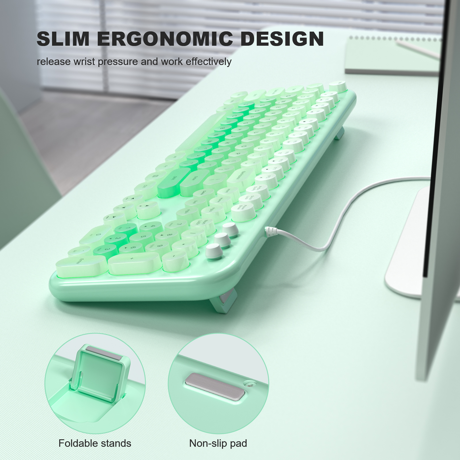 Wired Keyboard with Backlit, Light Up Computer Keyboards with Multimedia Keys, Full Size Wired Keyboard With Illuminated LED, Plug and Play, Anti-Wear Letters for Laptop, Desktop- Colorful - Image 8