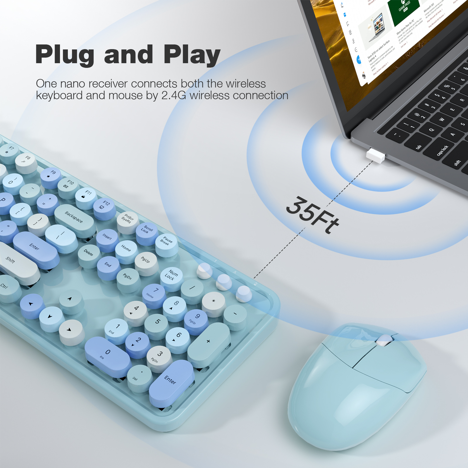 MOFII Blue Wireless Keyboard and Mouse Combo - Image 2