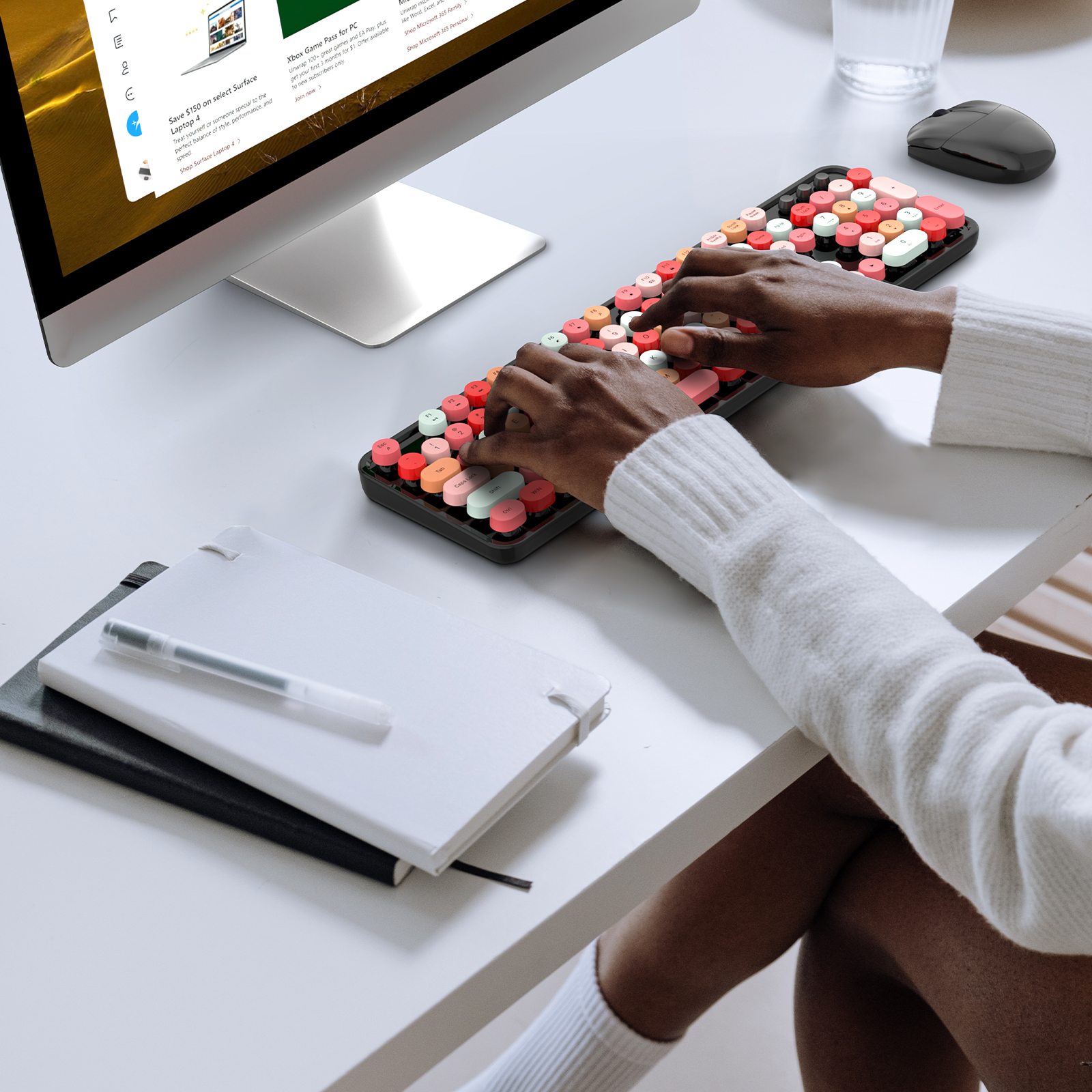 MOFII Black Wireless Keyboard and Mouse Combo,Full size Retro 2.4Ghz Cute Keyboard - Image 3