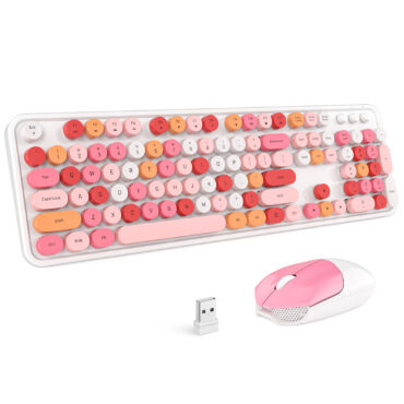 MOFII White Wireless Keyboard and Mouse Combo,Full size Retro 2.4Ghz Cute Keyboard