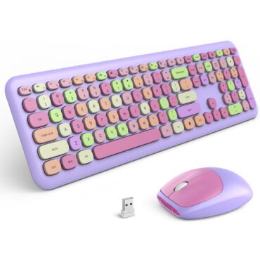MOFII Wireless Keyboard and Mouse Combo, 2.4G Slim Full-Sized Purple Keyboard