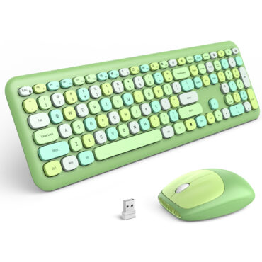 MOFII Wireless Keyboard and Mouse Combo, 2.4G Slim Full-Sized Green Keyboard