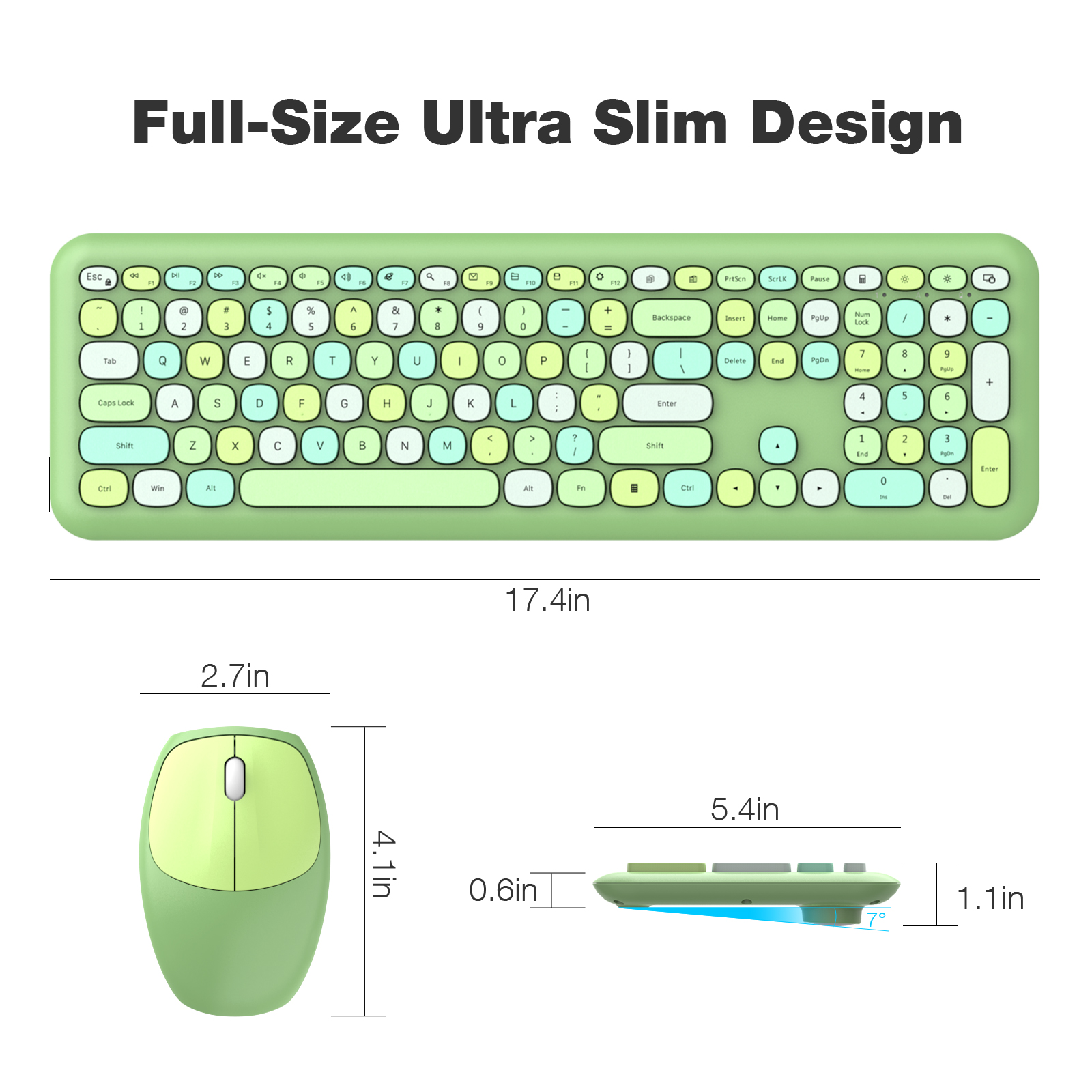 MOFII Wireless Keyboard and Mouse Combo, 2.4G Slim Full-Sized Green Keyboard - Image 5