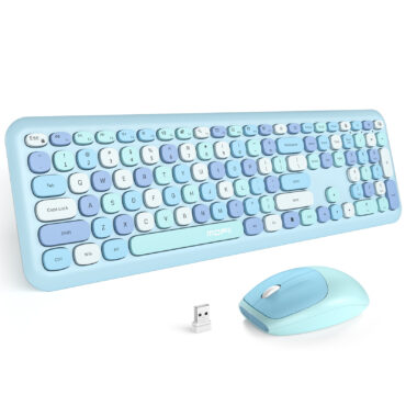 MOFII Wireless Keyboard and Mouse Combo, 2.4G Slim Full-Sized Blue Keyboard