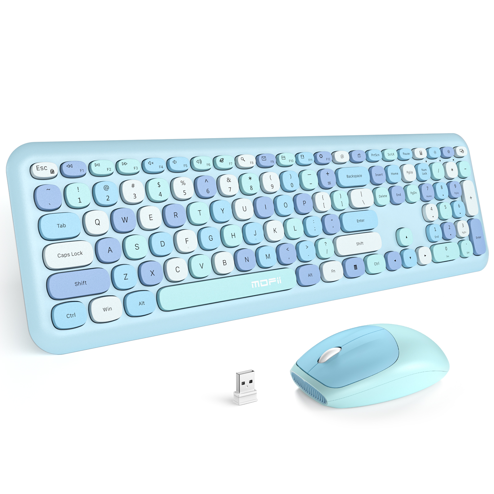 MOFII Wireless Keyboard and Mouse Combo, 2.4G Slim Full-Sized Blue Keyboard