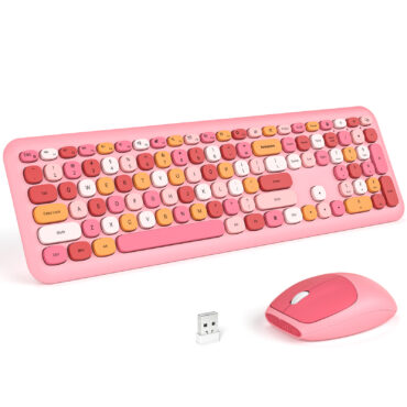 MOFII Wireless Keyboard and Mouse Combo, 2.4G Slim Full-Sized Pink Keyboard