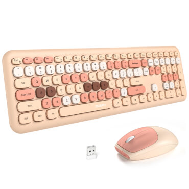 MOFII Wireless Keyboard and Mouse Combo, 2.4G Slim Full-Sized Beige Keyboard