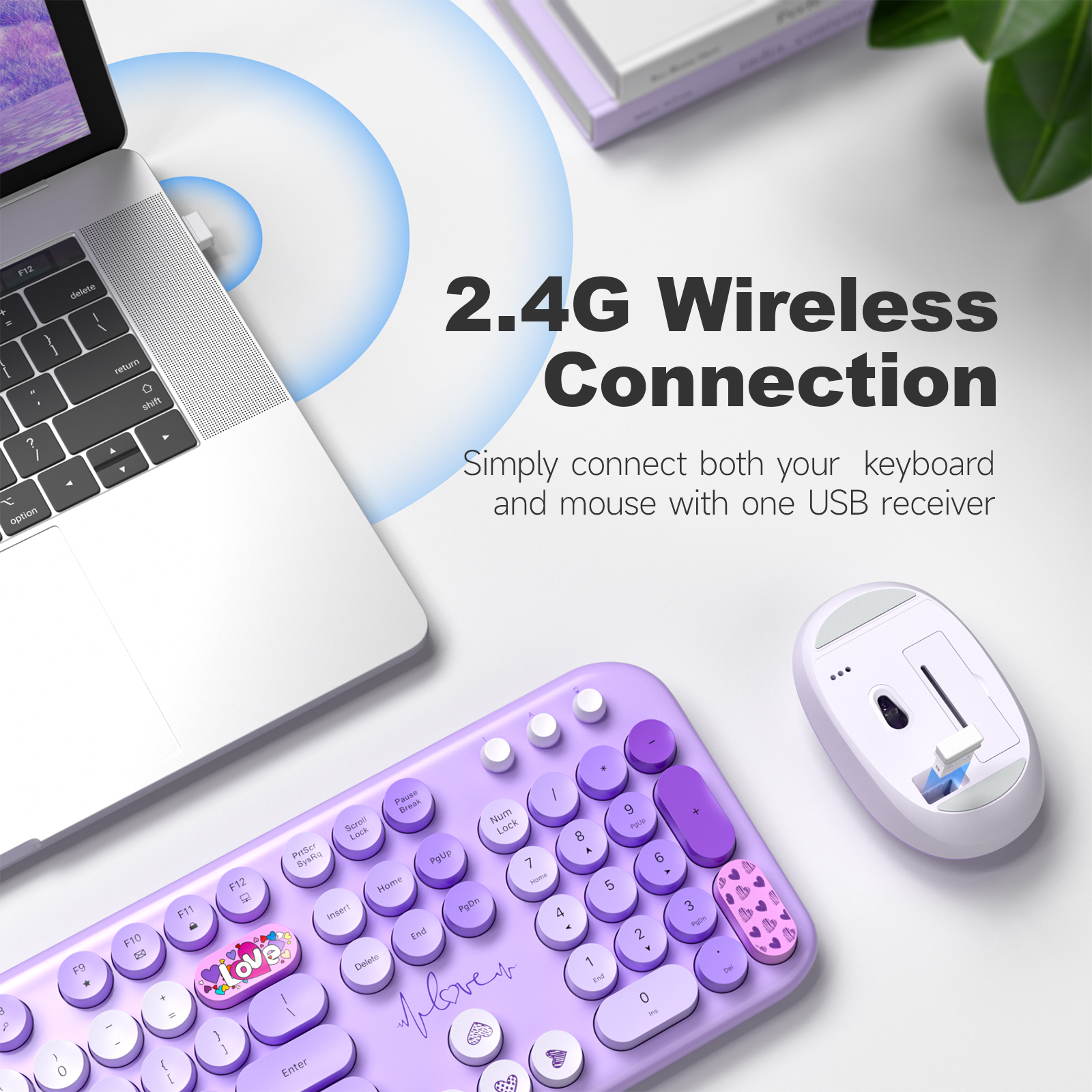 MOFII 693M2AG Full Size Keyboard 2 in 1 USB Connected Purple - Image 2