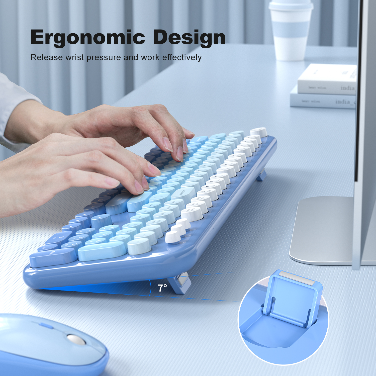 MOFII 693M2AG Full Size Keyboard 2 in 1 USB Connected Blue - Image 3