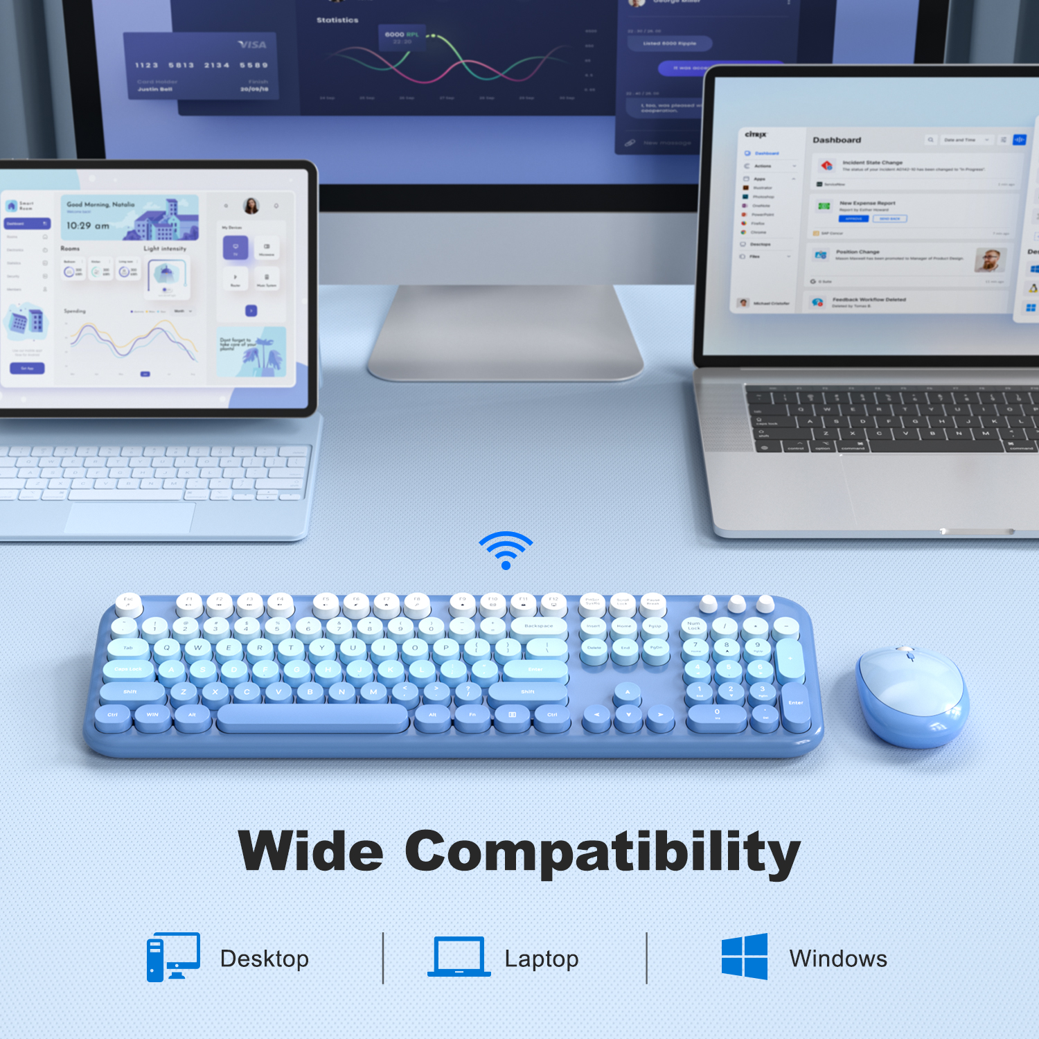 MOFII 693M2AG Full Size Keyboard 2 in 1 USB Connected Blue - Image 4
