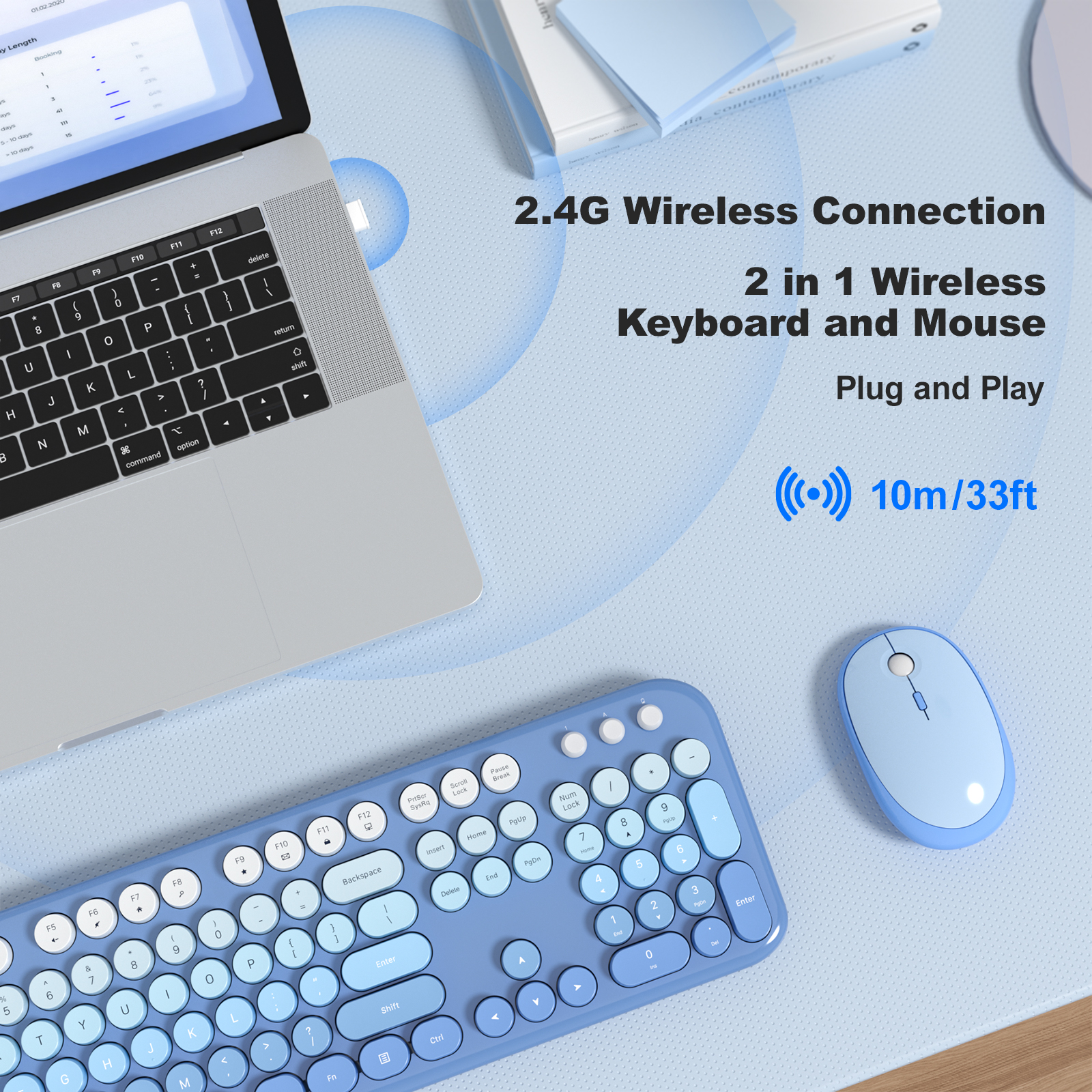 MOFII 693M2AG Full Size Keyboard 2 in 1 USB Connected Blue - Image 5