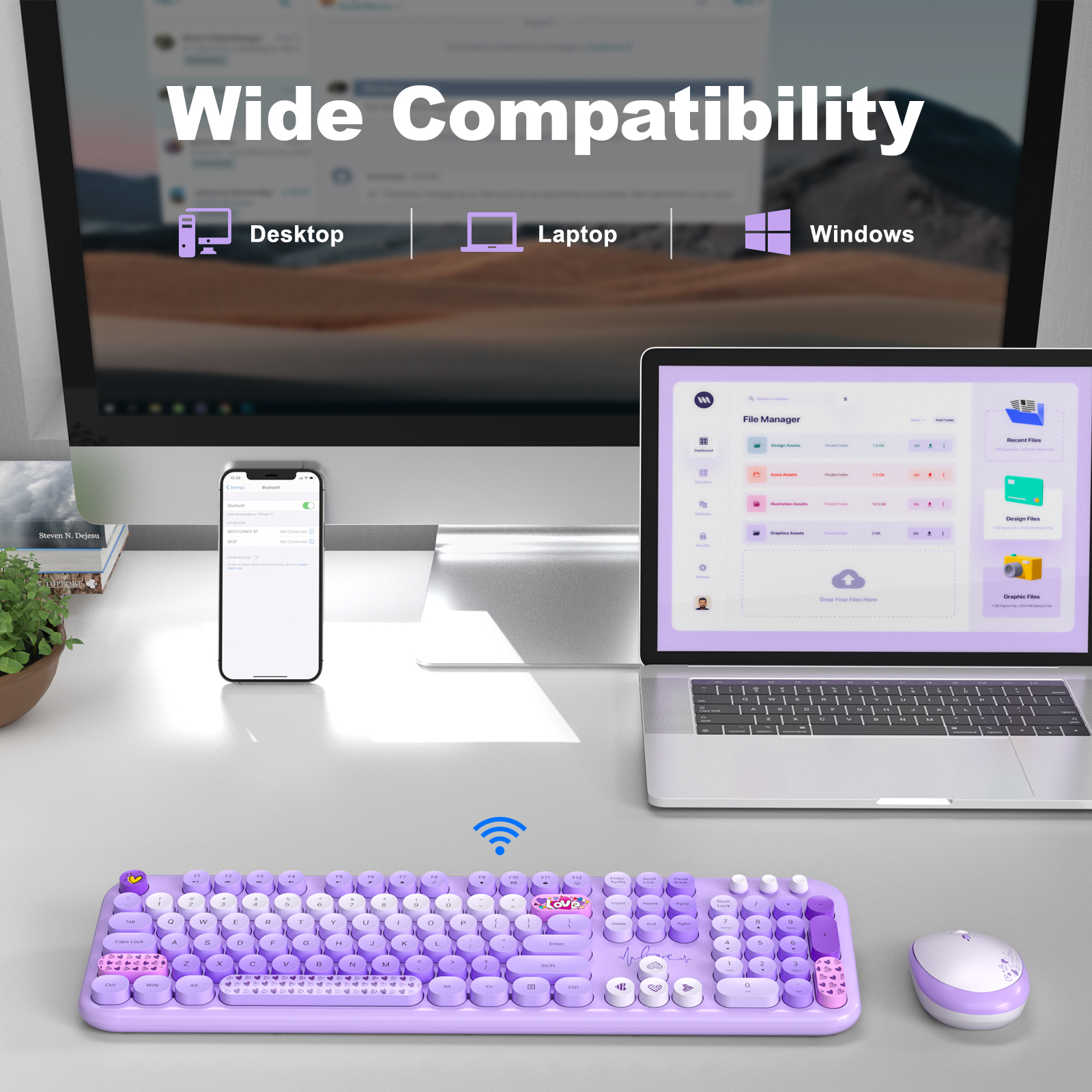 MOFII 693M2AG Full Size Keyboard 2 in 1 USB Connected Purple - Image 7