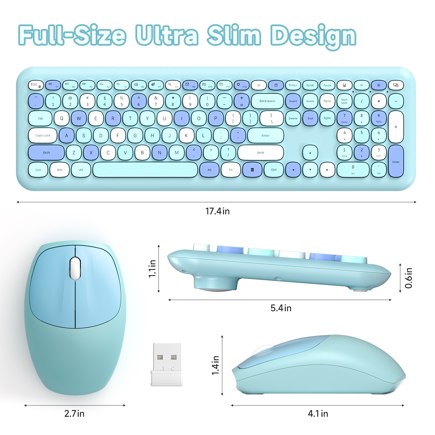 MOFII Wireless Keyboard and Mouse Combo, 2.4G Slim Full-Sized Blue Keyboard - Image 3