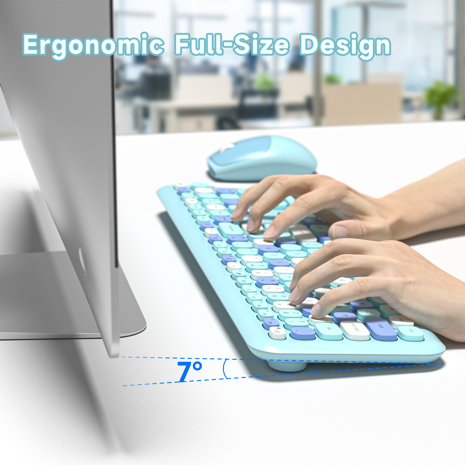 MOFII Wireless Keyboard and Mouse Combo, 2.4G Slim Full-Sized Blue Keyboard - Image 5