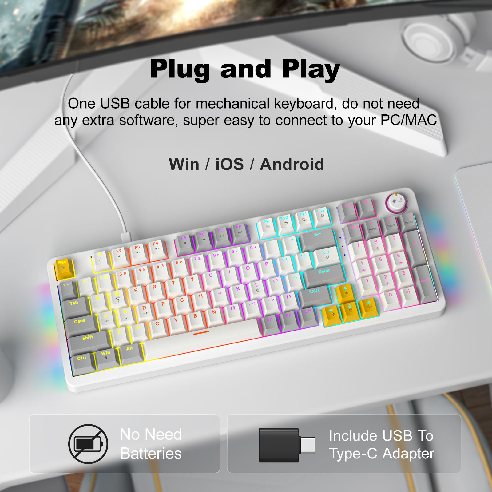 MOFII Wired Red Switch Mechanical Keyboard with LED White - Image 2