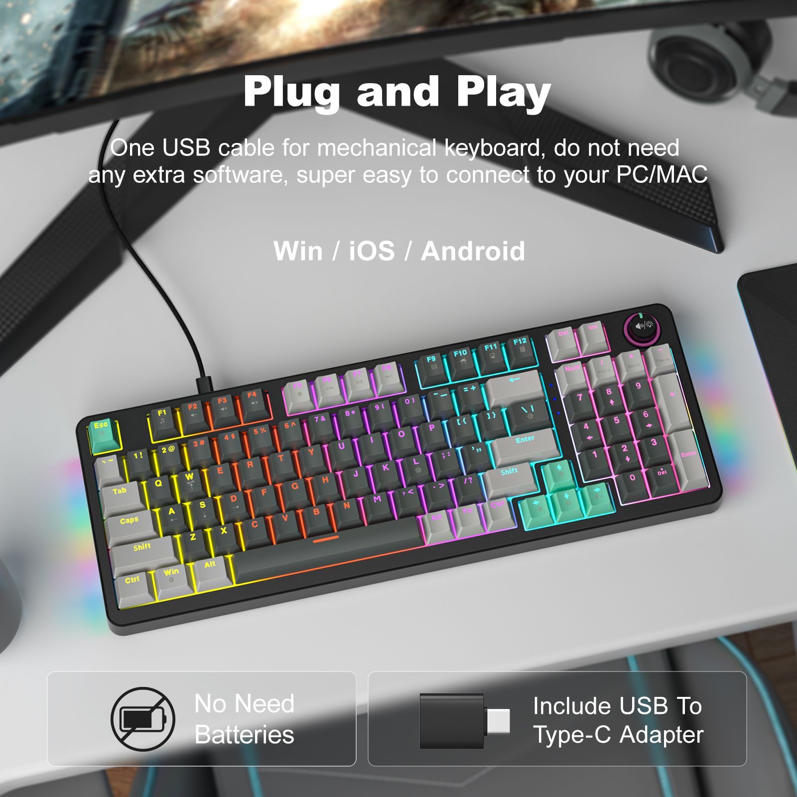 MOFII Wired Red Switch Mechanical Keyboard Deep Gray - Image 2