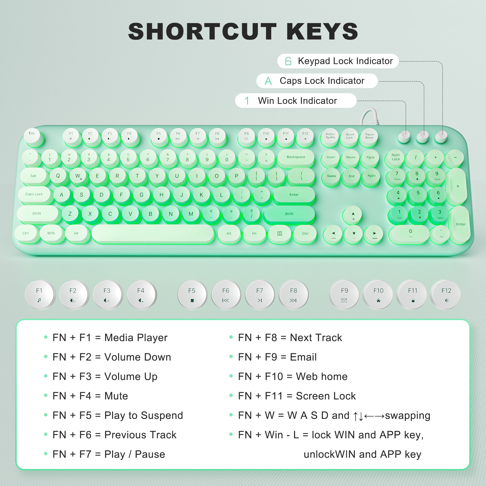 MOFII Mint Green Wired Keyboard - Image 3