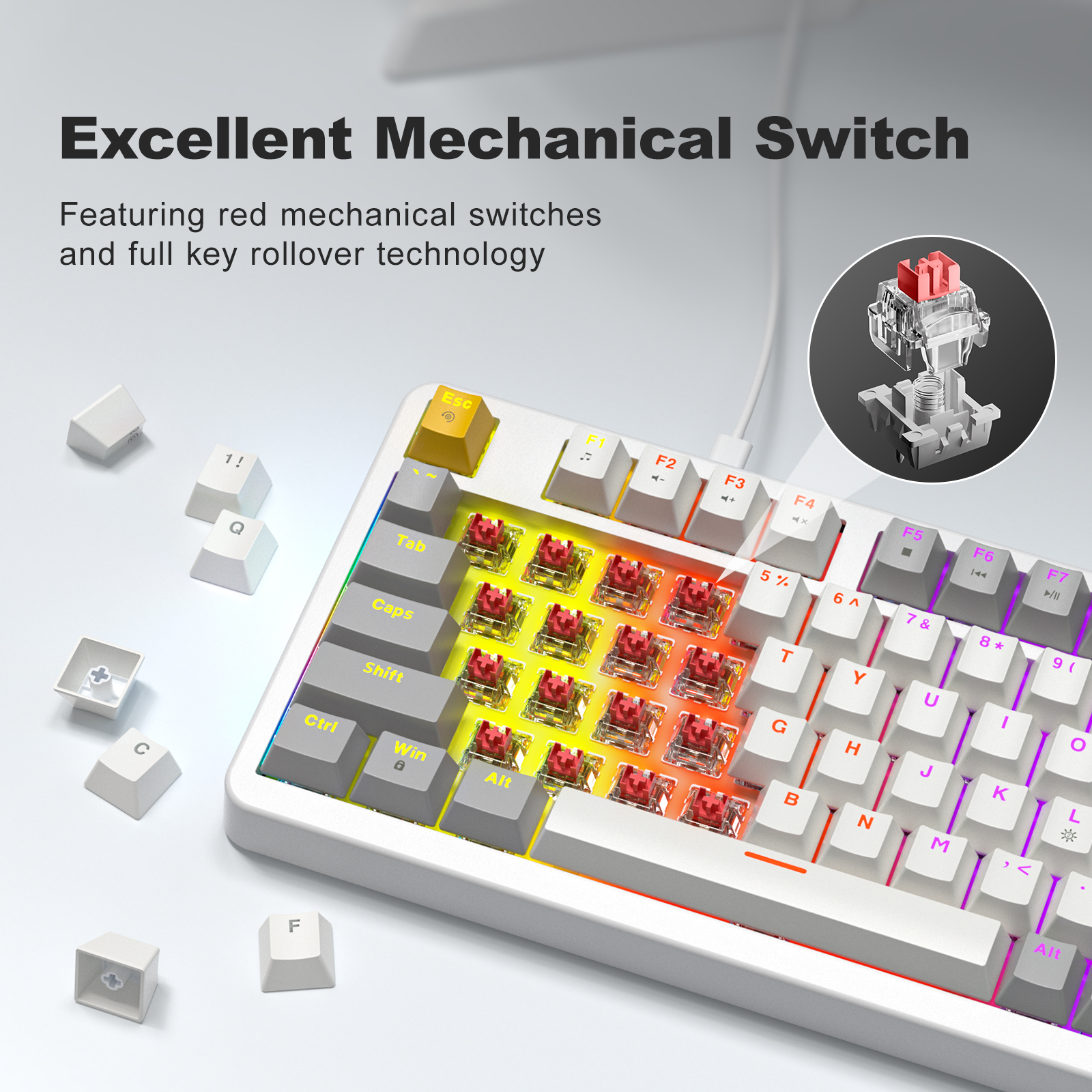 MOFII Wired Red Switch Mechanical Keyboard with LED White - Image 4