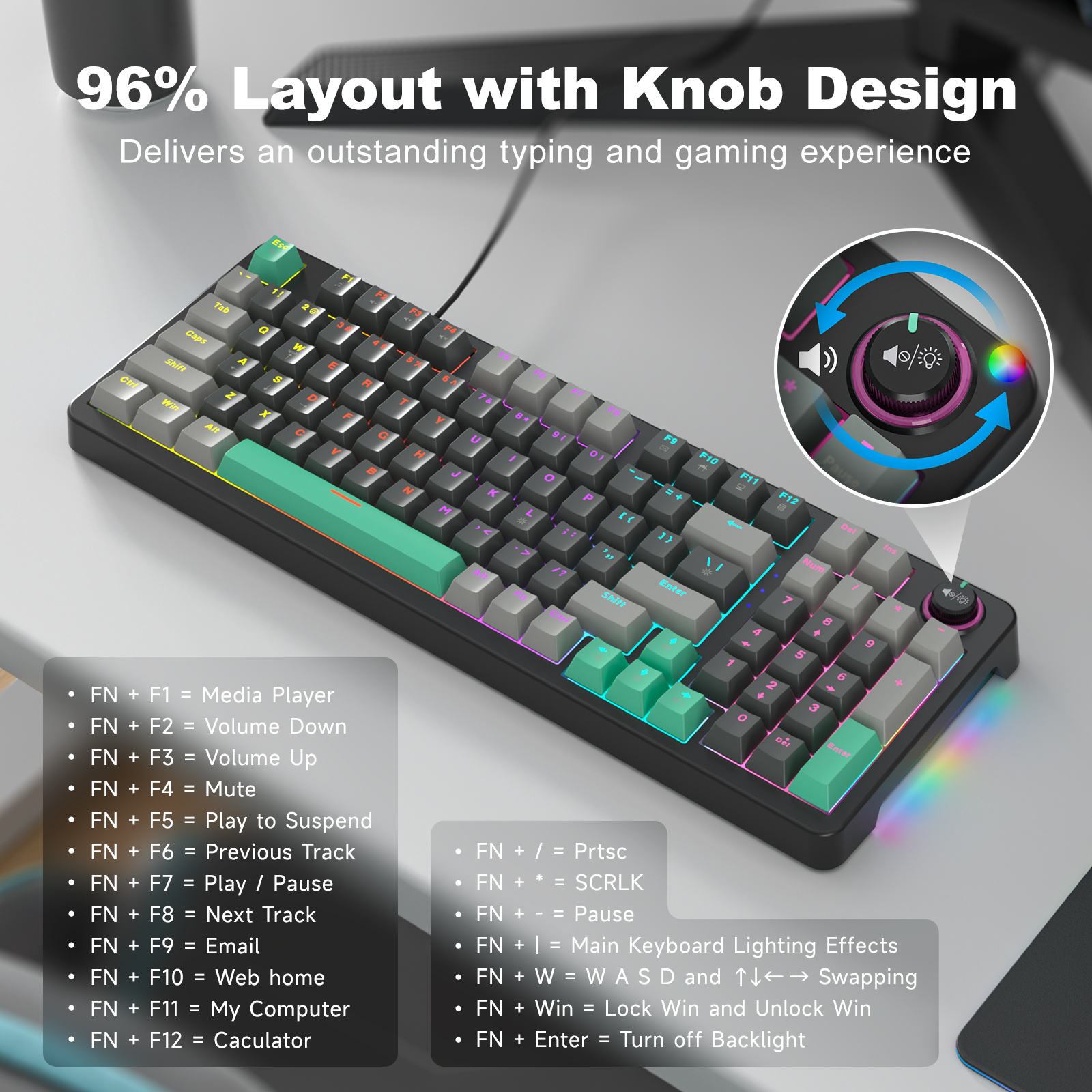 MOFII Wired Red Switch Mechanical Keyboard Gray&Green - Image 5