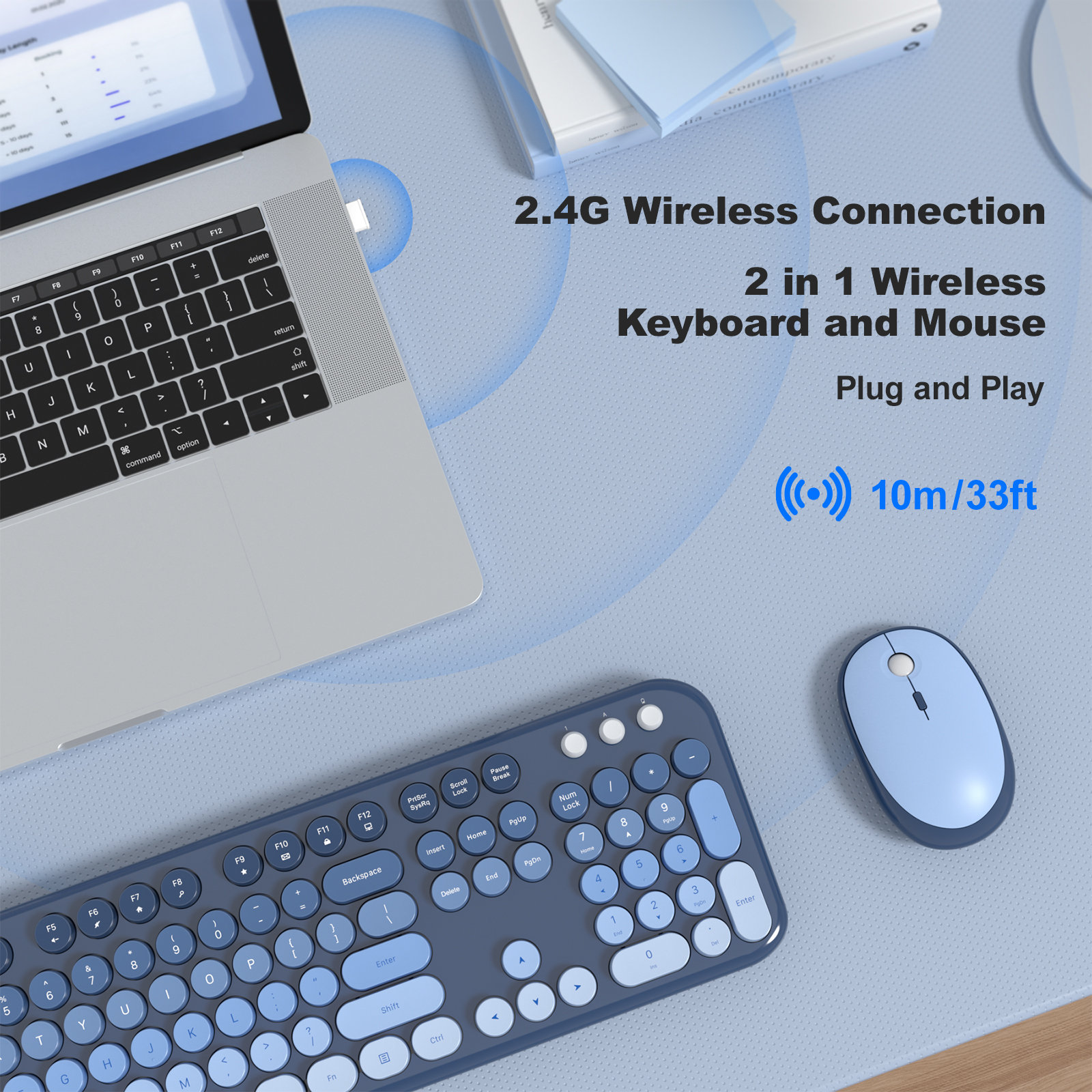 MOFII Full Size Keyboard 2 in 1 USB Connected Blue Gradient - Image 6