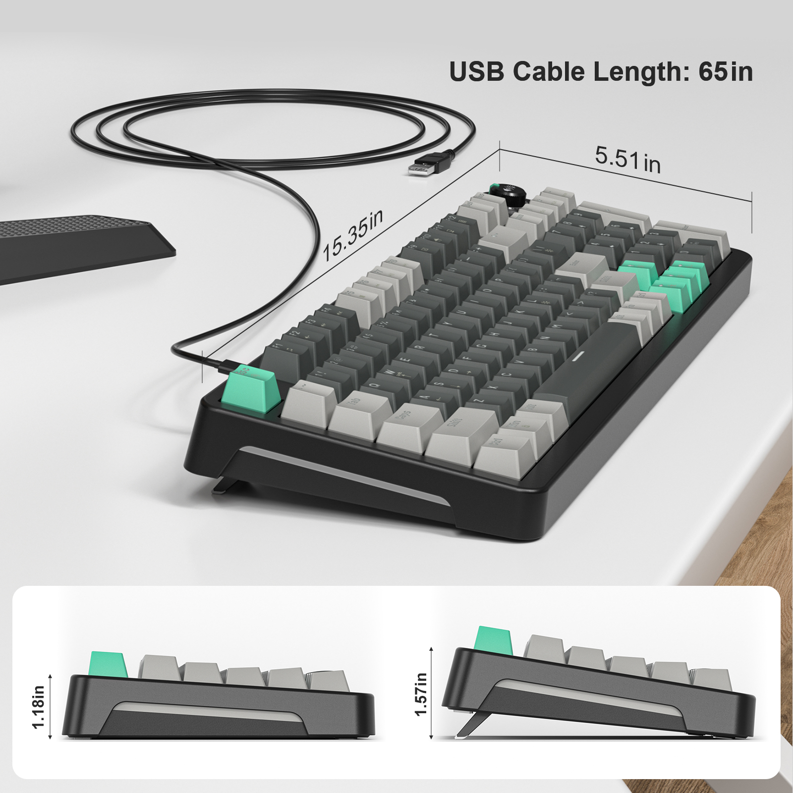 MOFII Wired Red Switch Mechanical Keyboard Deep Gray - Image 7