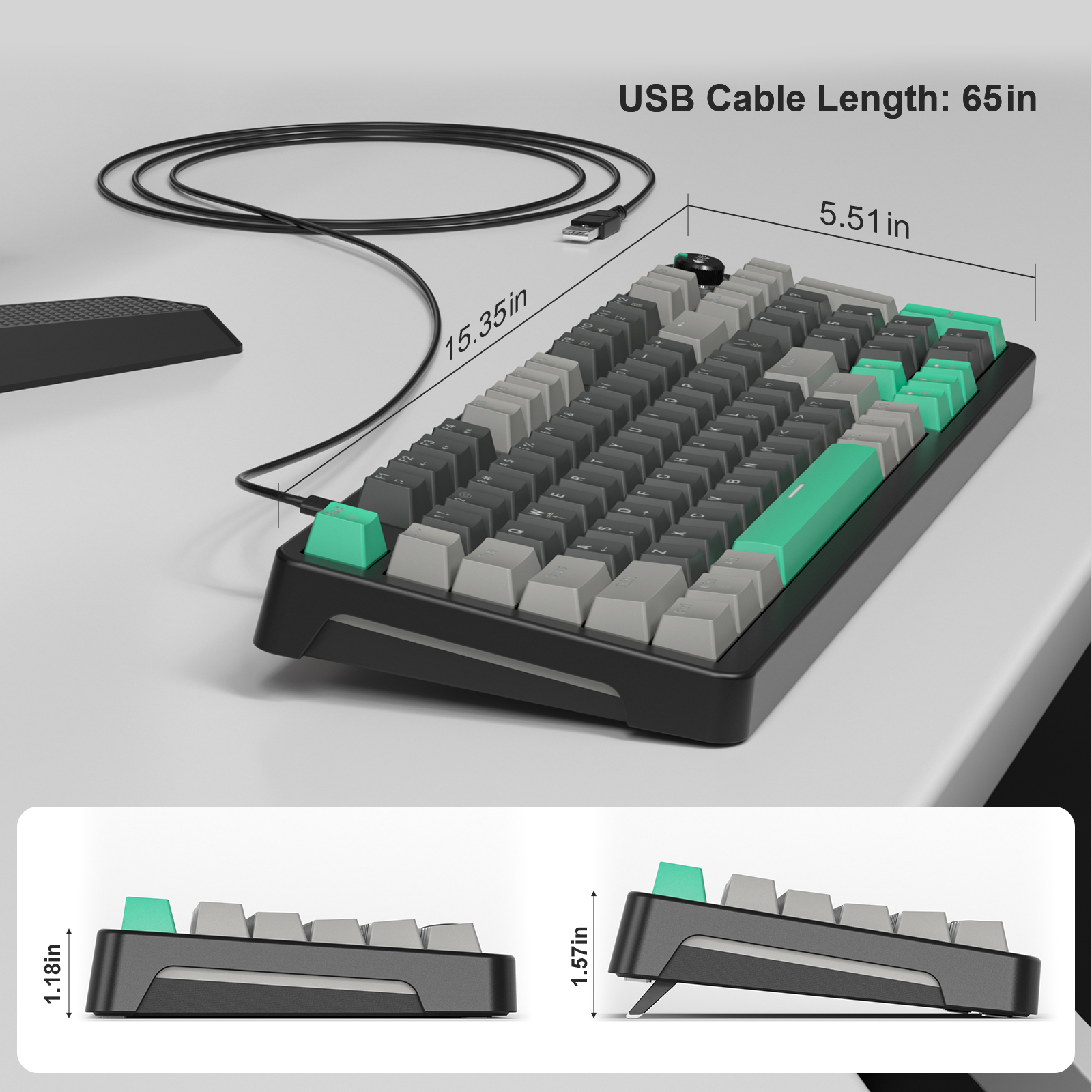 MOFII Wired Red Switch Mechanical Keyboard Gray&Green - Image 6