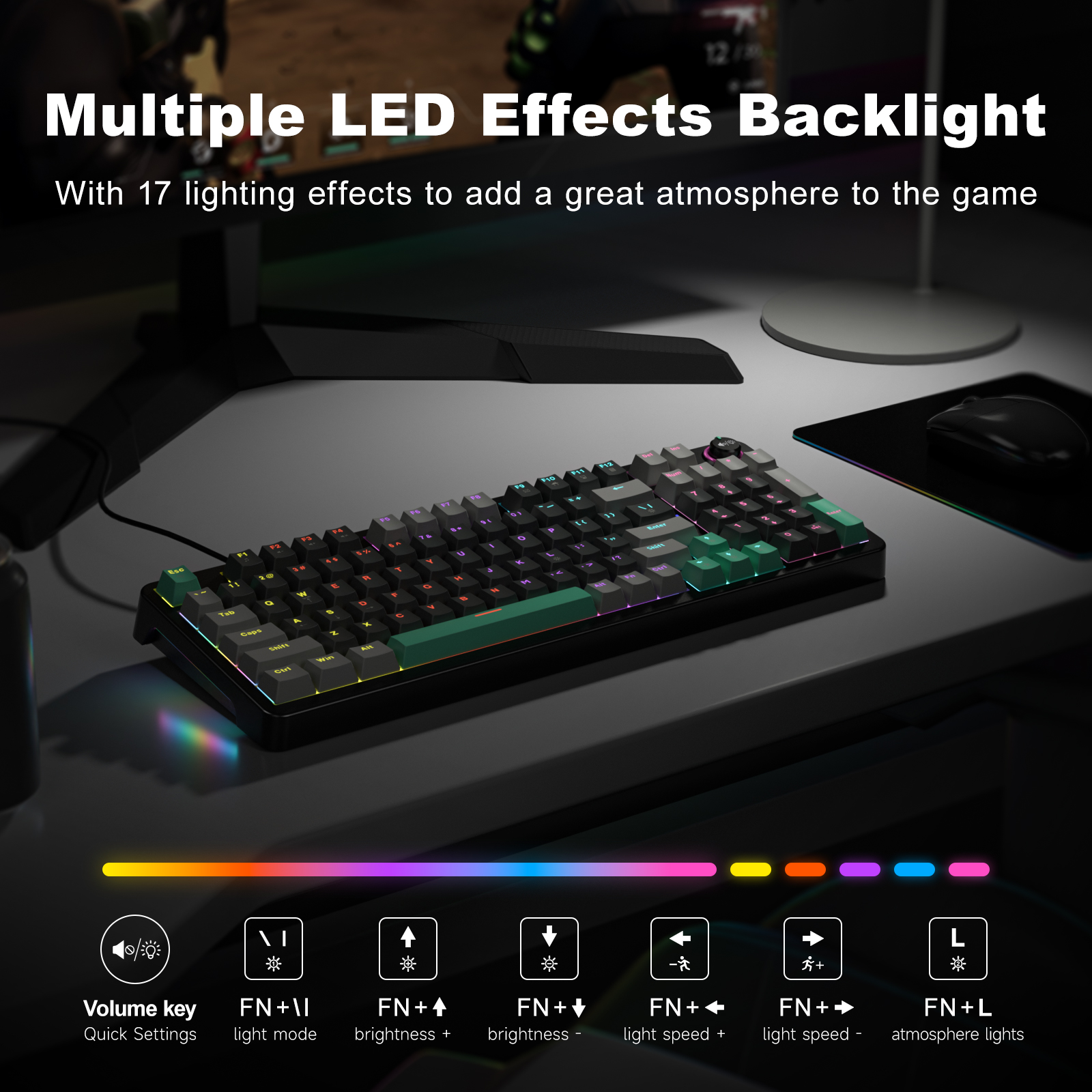 MOFII Wired Red Switch Mechanical Keyboard Gray&Green - Image 7