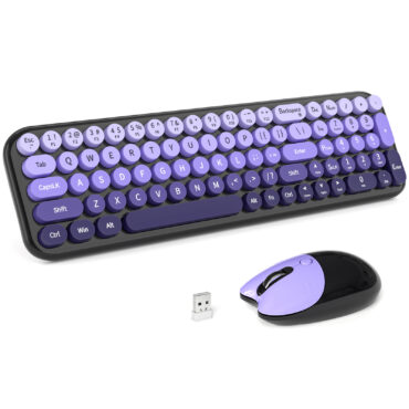 Wireless Keyboard Mouse Combo with Compact Size Black Purple