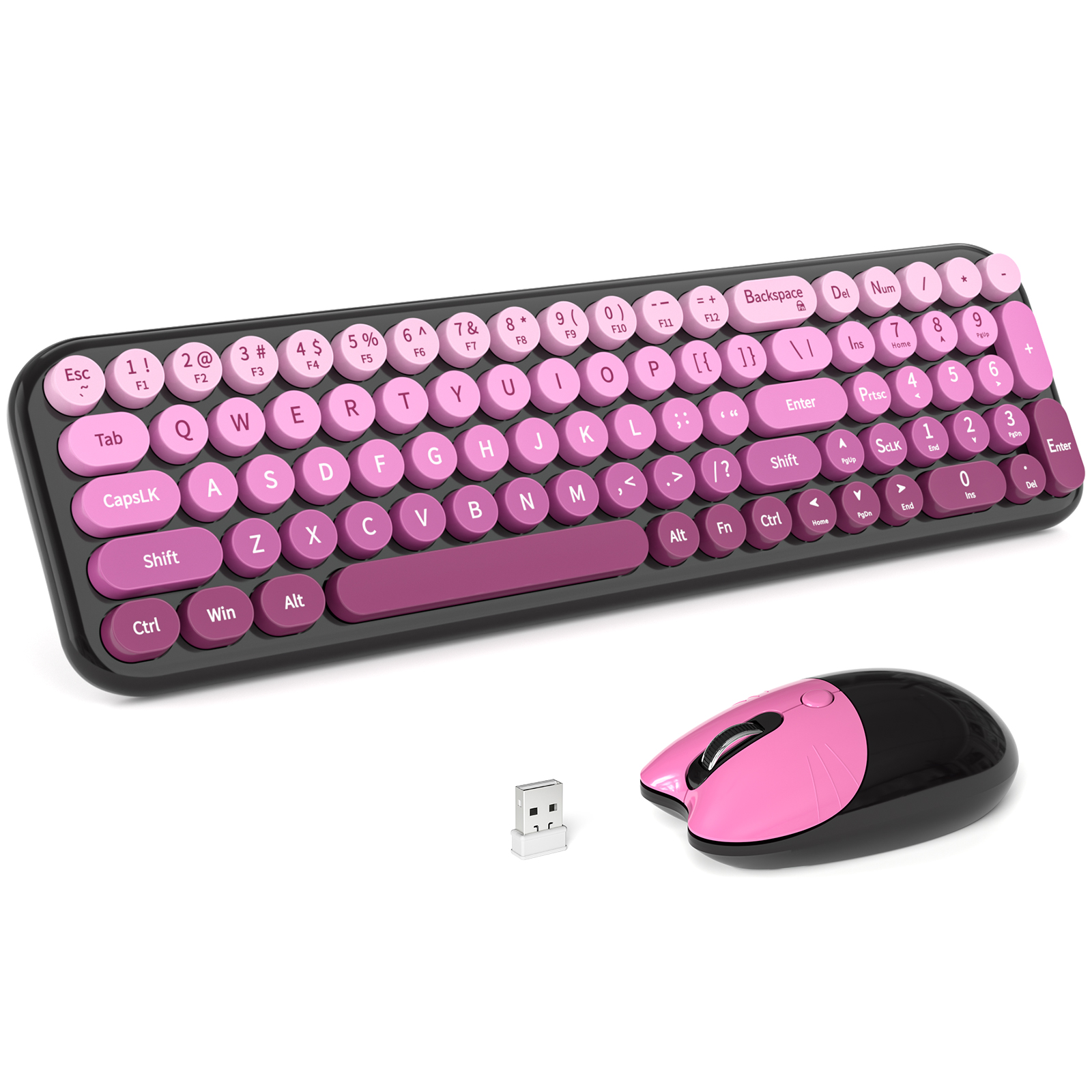 Wireless Keyboard Mouse Combo with Compact Size Black Pink