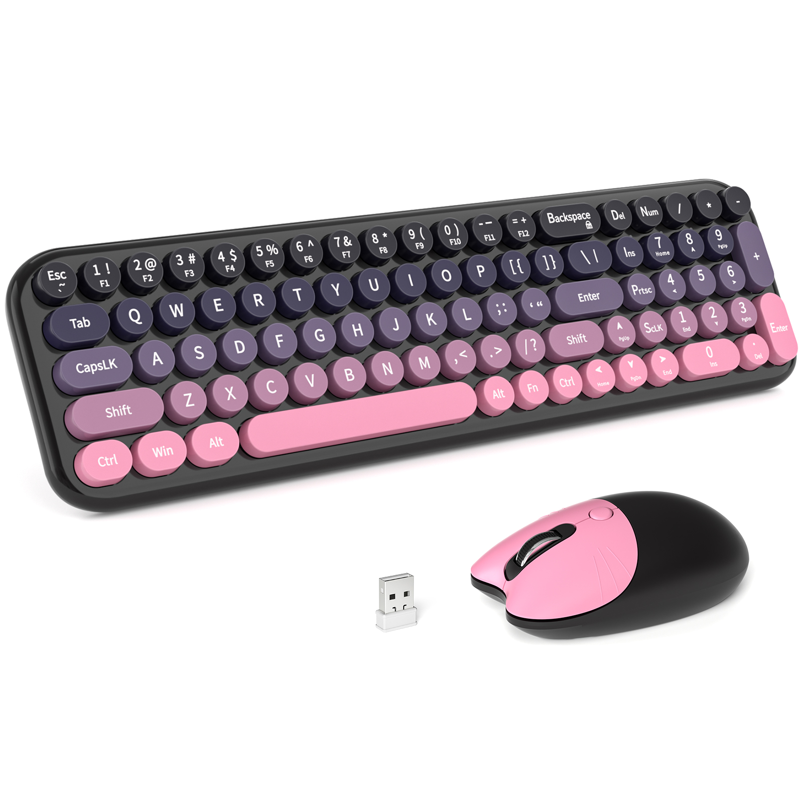 Wireless Keyboard Mouse Combo with Compact Size Pink