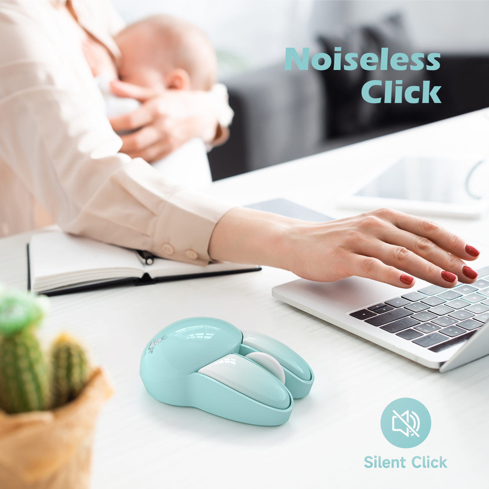 Wireless Noiseless Computer Mouse Cute Bunny Shaped(Blue) - Image 2
