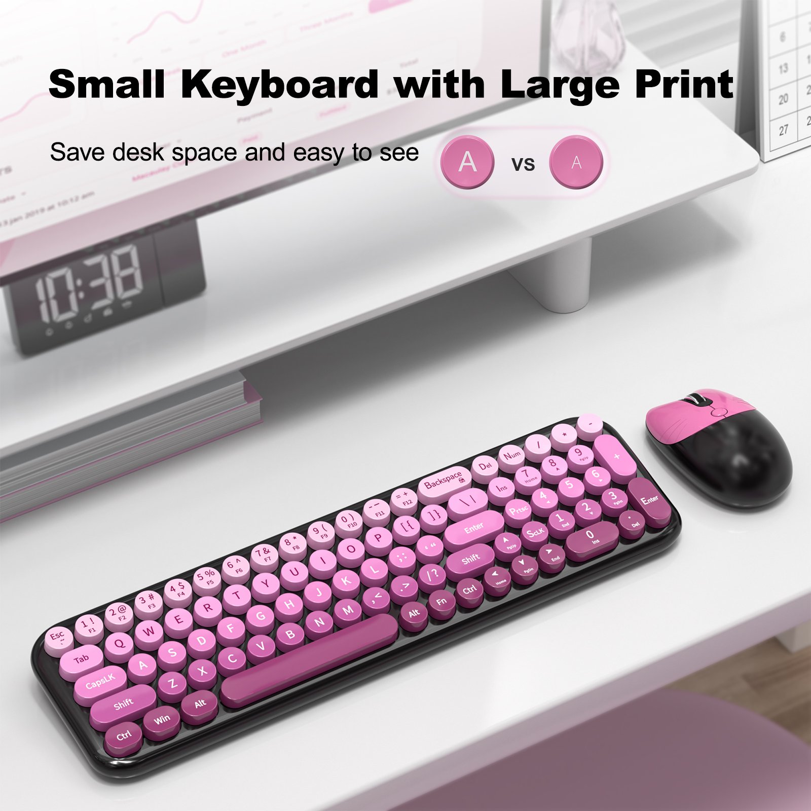 Wireless Keyboard Mouse Combo with Compact Size Black Pink - Image 2