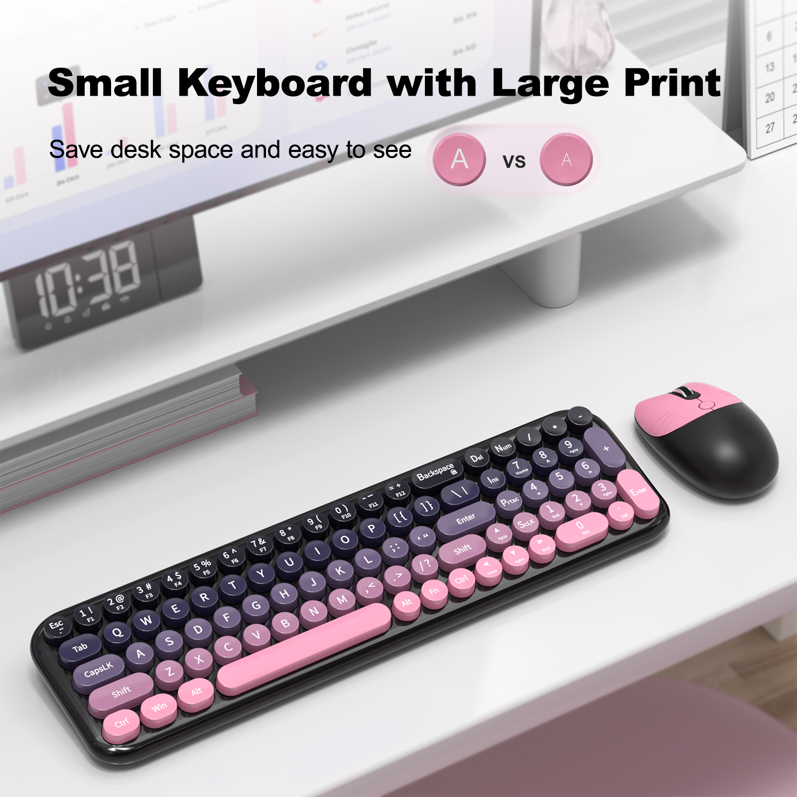 Wireless Keyboard Mouse Combo with Compact Size Pink - Image 2