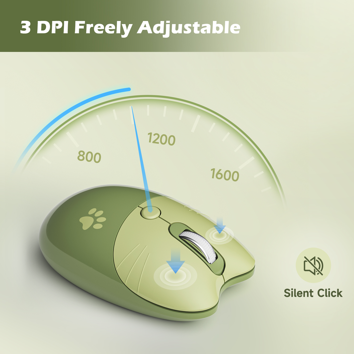 Wireless Noiseless Mouse with 2.4G USB Cute Mice(Green) - Image 3