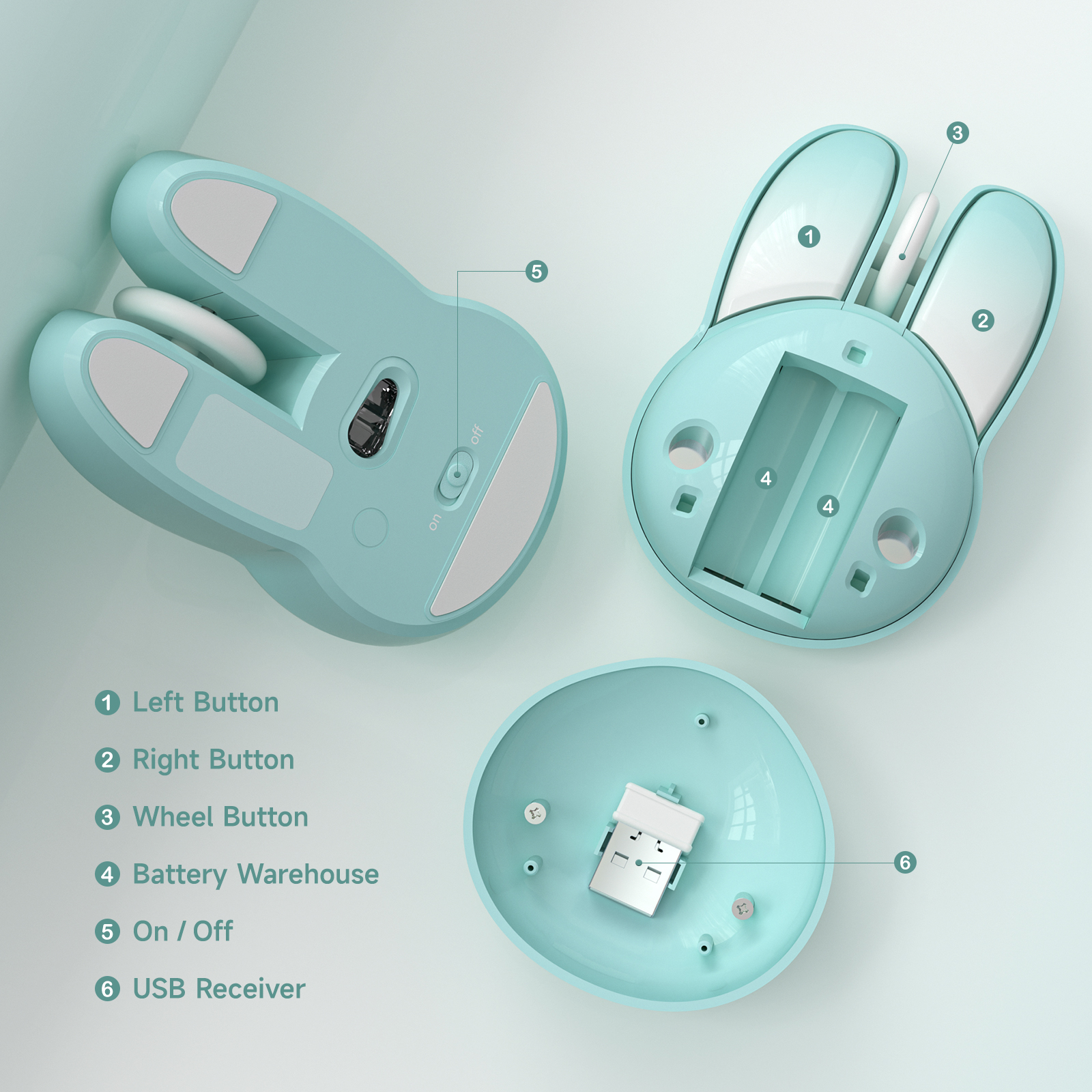 Wireless Noiseless Computer Mouse Cute Bunny Shaped(Blue) - Image 3