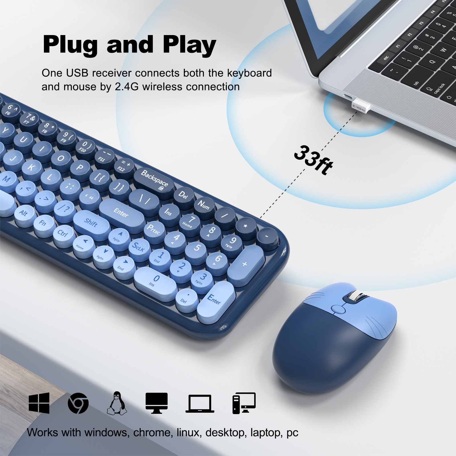Wireless Keyboard Mouse Combo with Compact Size Sea Blue - Image 3