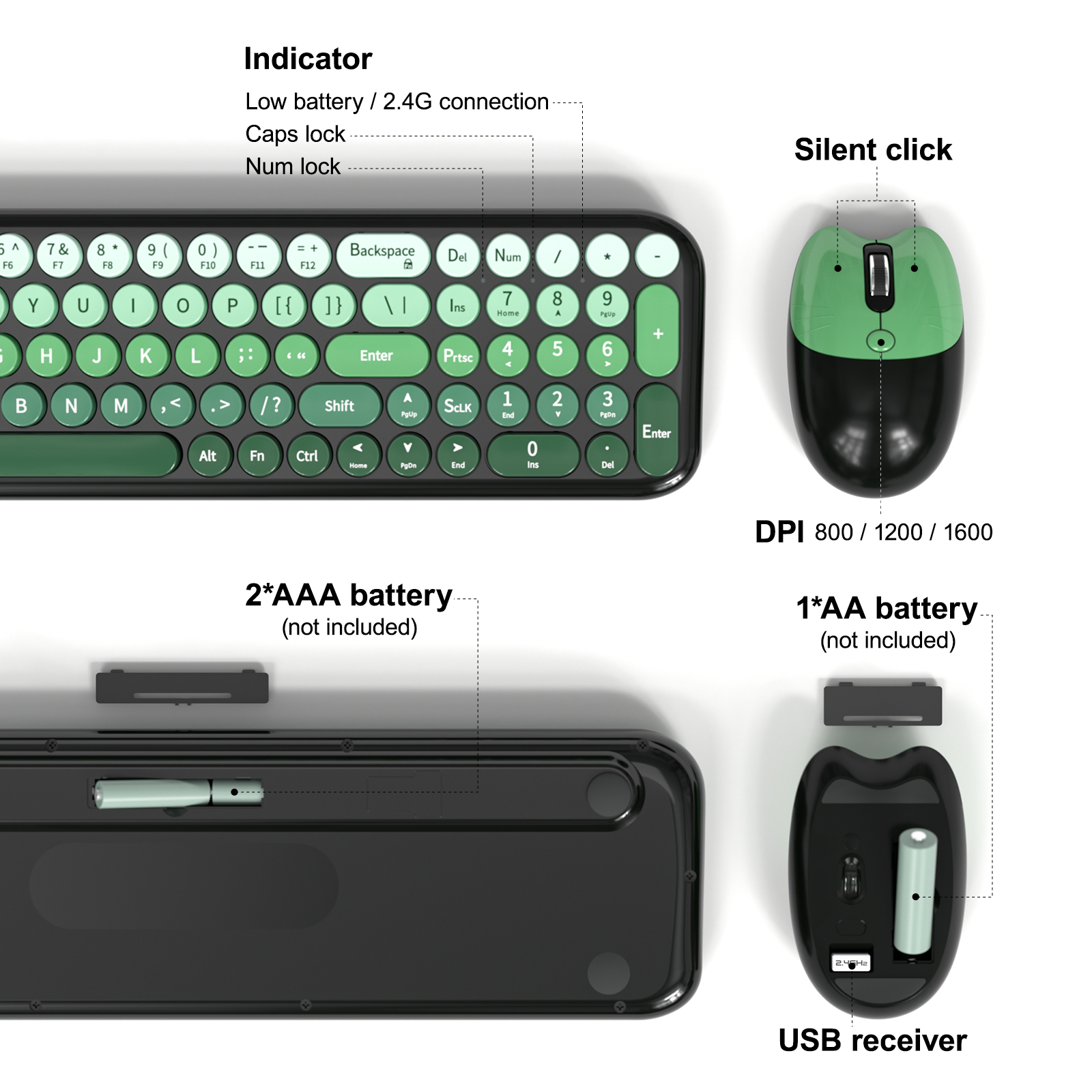 Wireless Keyboard and Mouse Combo with Compact Size Green - Image 4