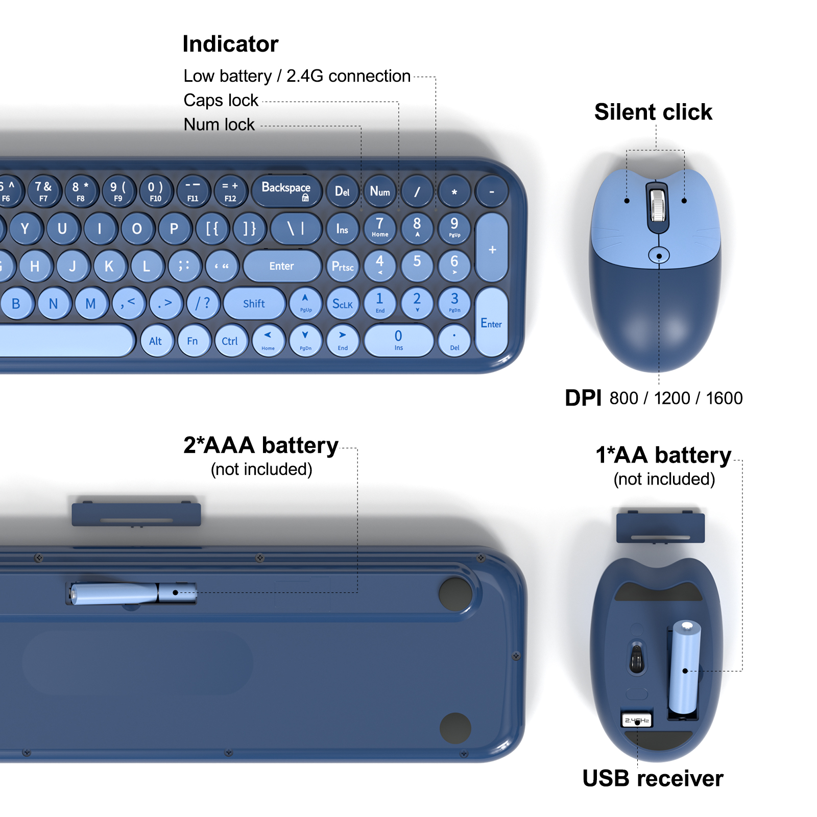 Wireless Keyboard Mouse Combo with Compact Size Sea Blue - Image 4