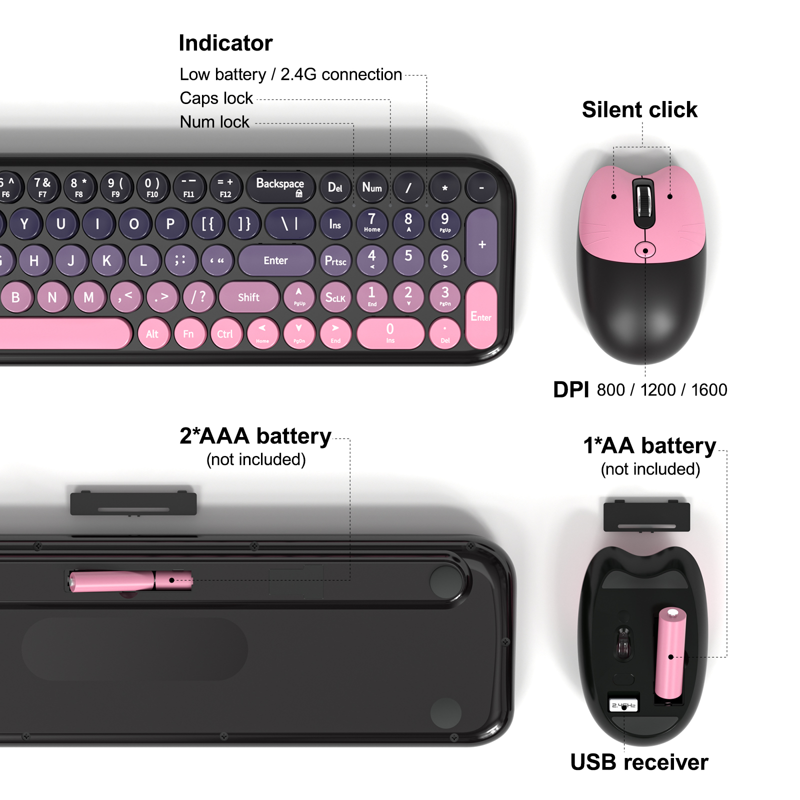 Wireless Keyboard Mouse Combo with Compact Size Pink - Image 4