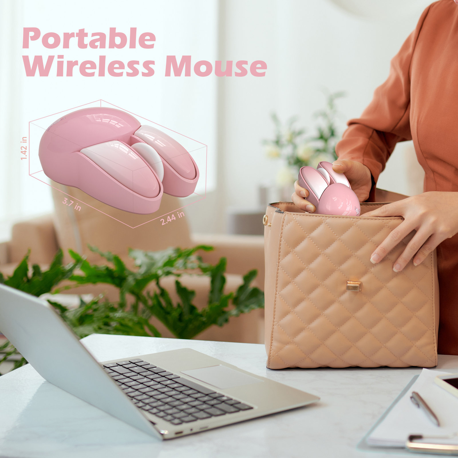 Wireless Noiseless Computer Mouse Cute Bunny Shaped(Pink) - Image 5