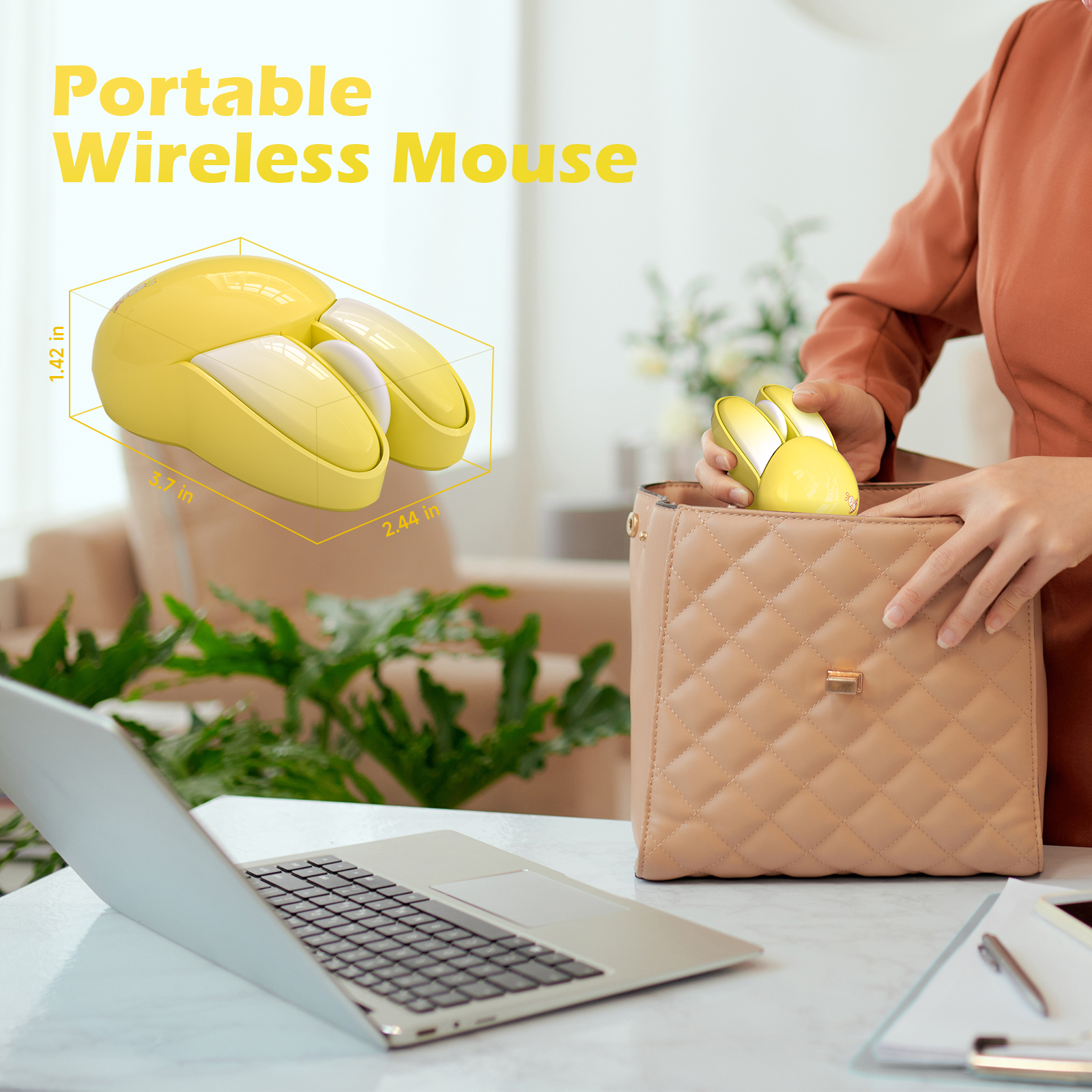 Wireless Noiseless Computer Mouse Cute Bunny Shaped(Yellow) - Image 5