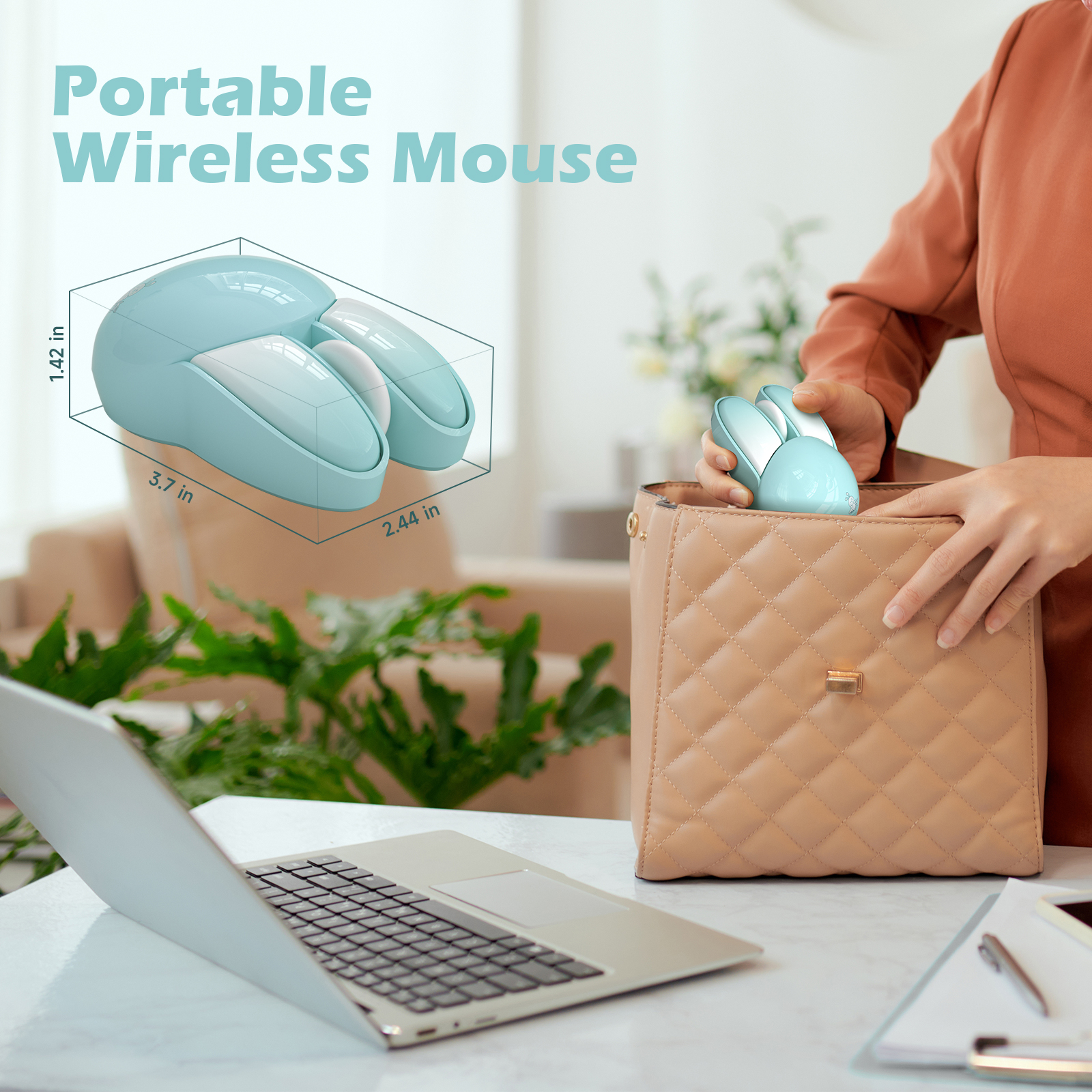 Wireless Noiseless Computer Mouse Cute Bunny Shaped(Blue) - Image 5