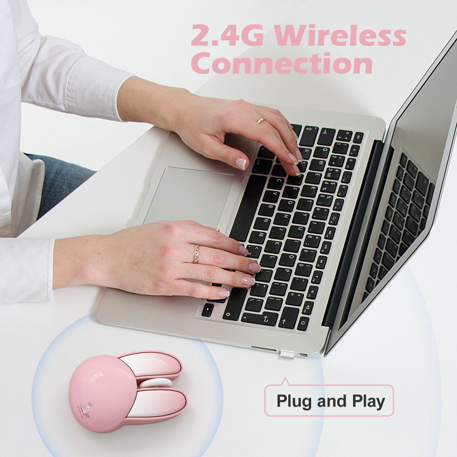Wireless Noiseless Computer Mouse Cute Bunny Shaped(Pink) - Image 6