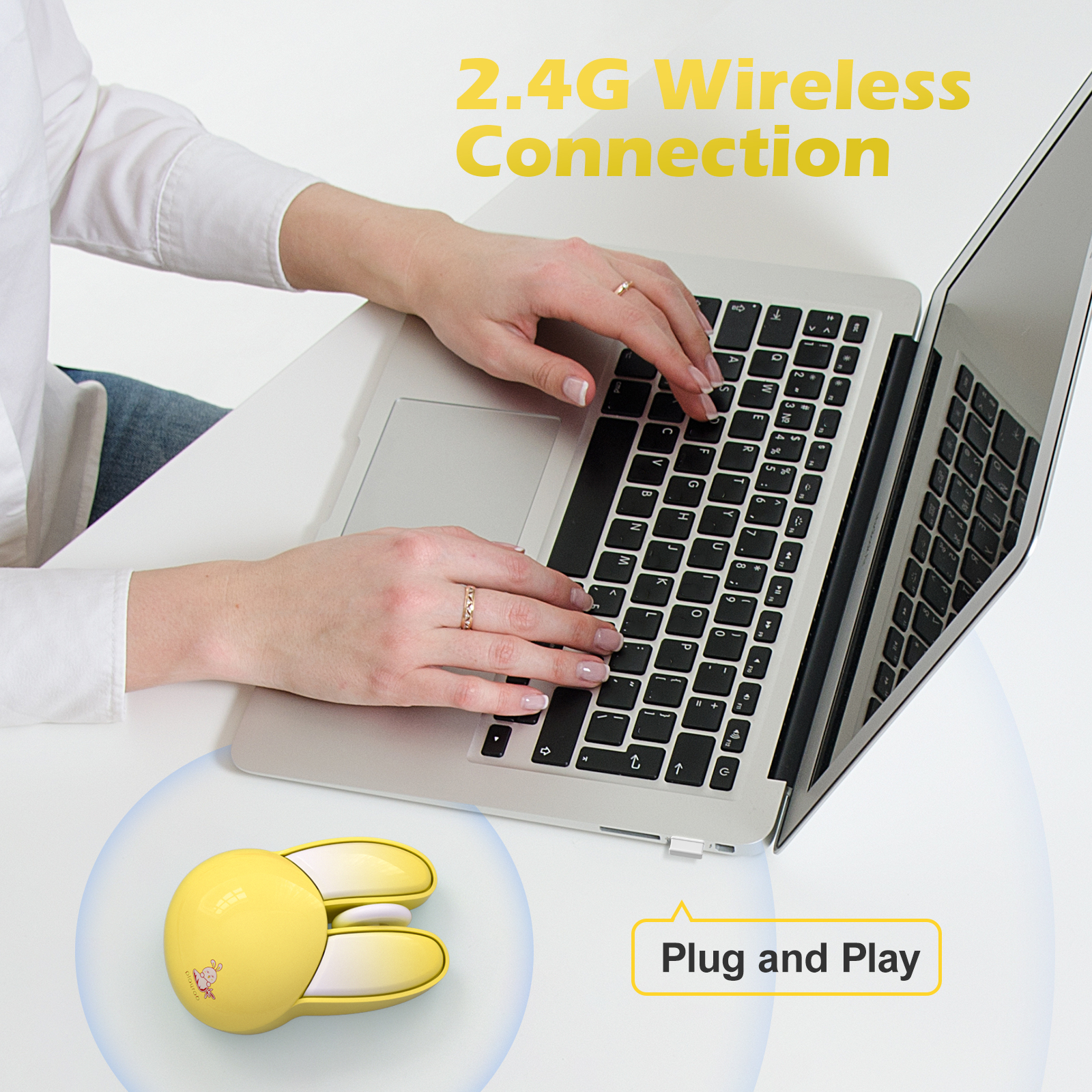 Wireless Noiseless Computer Mouse Cute Bunny Shaped(Yellow) - Image 6