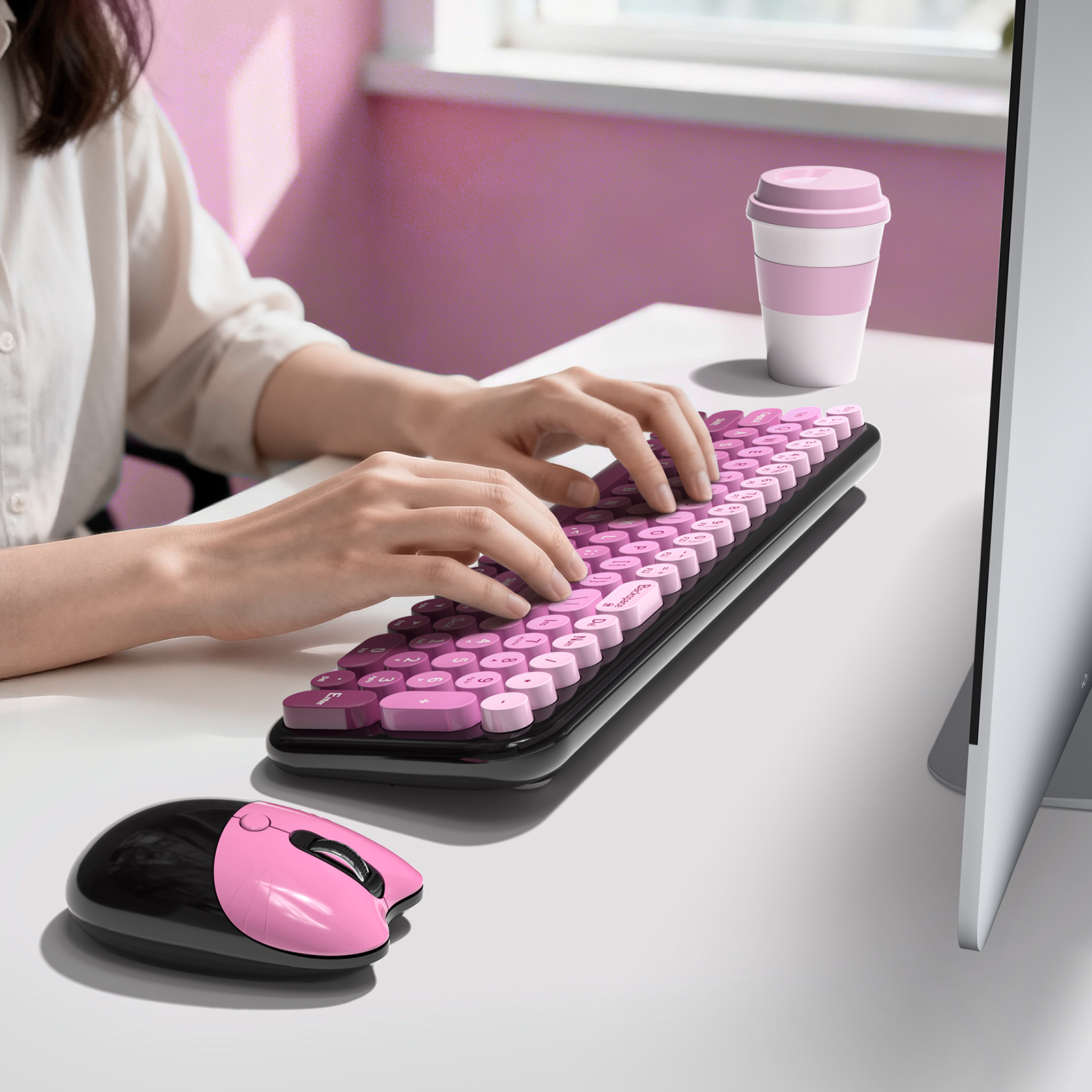Wireless Keyboard Mouse Combo with Compact Size Black Pink - Image 6